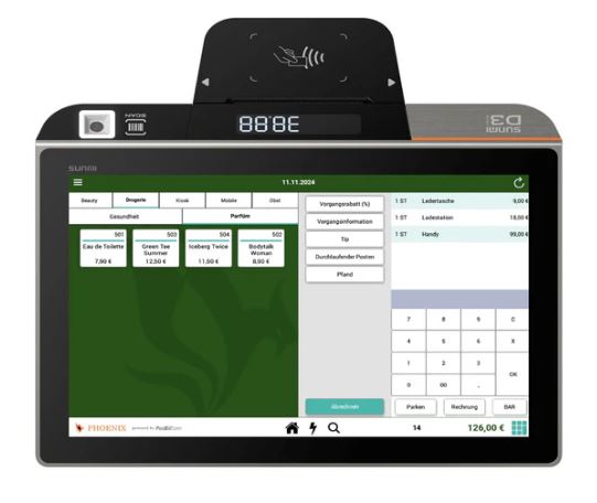 Android Sunmi D3 Mini 10,1", Kassensystem Chipkartenleser, Kundendisplay, inkl. Drucker